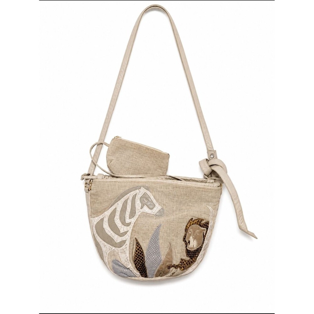 Vintage 90s Sharif Shoulder Bag with Attached Pouch Animal Motif
